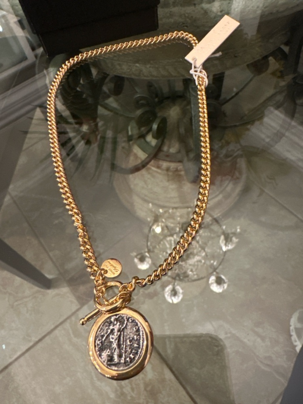 Mia Fiore Gold Chain Necklace Sterling Silver Plated Bronze Coin Pendant Italy - Picture 2 of 14
